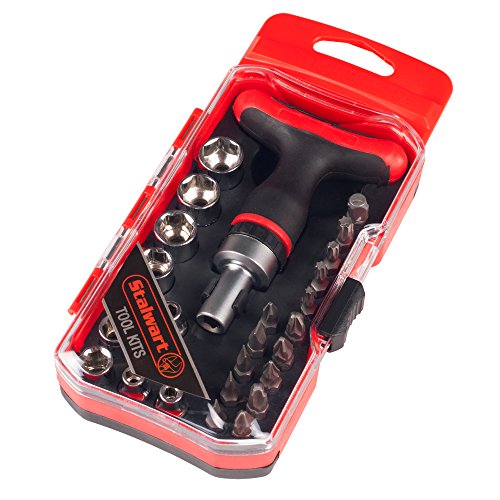 Ratcheting Screwdriver with 27 Piece Bit and Socket Set - T-Shaped...