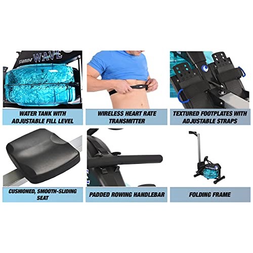 Stamina Elite Wave Water Rowing Machine Foldable Rower w/ Fitness ...