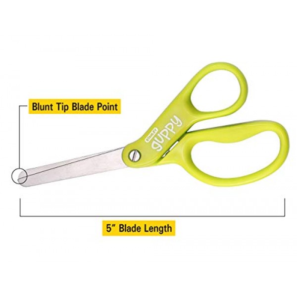 Stanley Guppy 5-Inch Blunt Tip Kids Scissors, Assorted Colors - Pa...