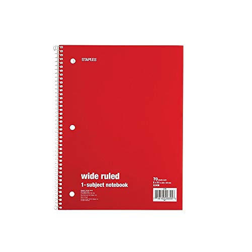 Staples Spiral Notebook 1-subject, 70-count, Wide Ruled, Assorted ...