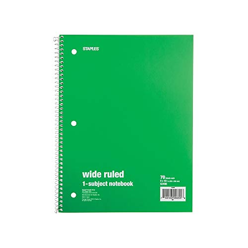 Staples Spiral Notebook 1-subject, 70-count, Wide Ruled, Assorted ...
