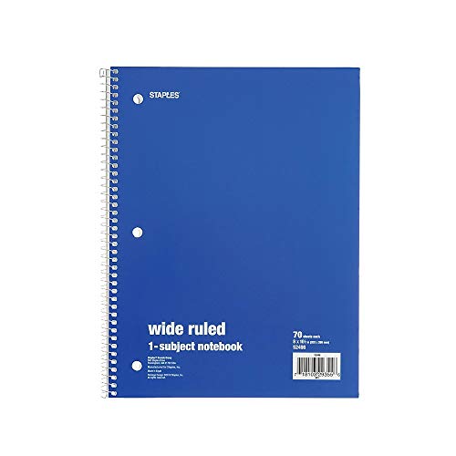 Staples Spiral Notebook 1-subject, 70-count, Wide Ruled, Assorted ...