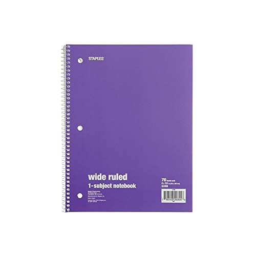 Staples Spiral Notebook 1-subject, 70-count, Wide Ruled, Assorted ...