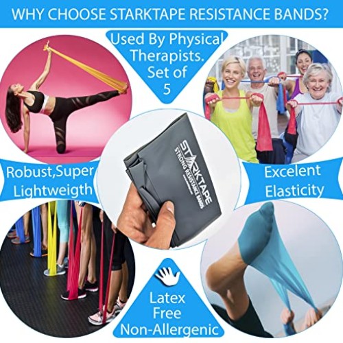 Resistance Bands Set. 5 Pack Non-Latex Physical Therapy, Professio...