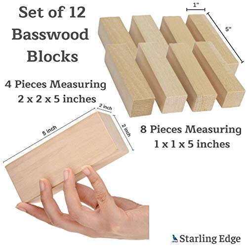 Basswood Blocks for Carving 12 Pieces - 4 Blocks 2 x 2 x 5 and...