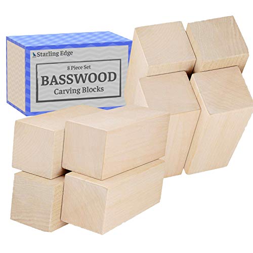 Basswood Blocks for Carving 8 Pieces - 2 x 2 x 5 - Wood Carvi...