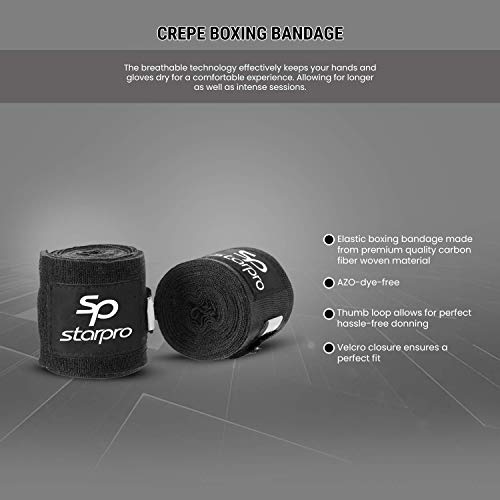 Starpro Boxing Hand Wraps - Carbon Woven Cotton Bandages - 2.55m 3...