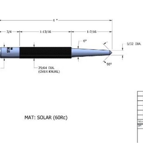 Starrett 117D Center Punch With Round Shank, 4 Length, 5/32 Tape...