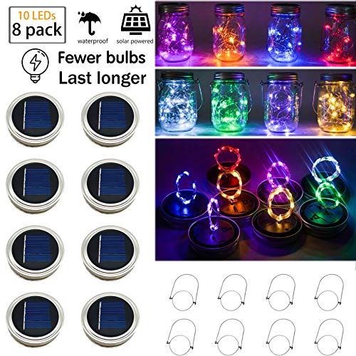 StarryMine Upgraded Solar Mason Jar Lights, 8 Pack 10 LED Waterpro...