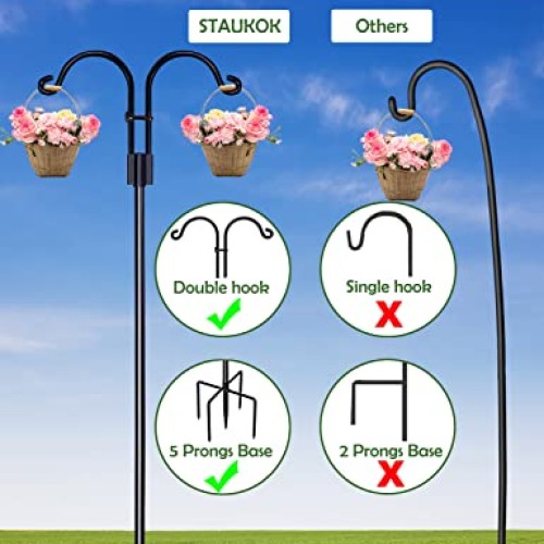 STAUKOK Double Shepherds Hooks for Outdoor, 2 Pack 108 Inch Bird F...