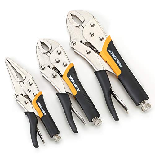 STEELHEAD 3-Piece Locking Pliers Set, 10-inch Curved Jaw, 7-Inch C...