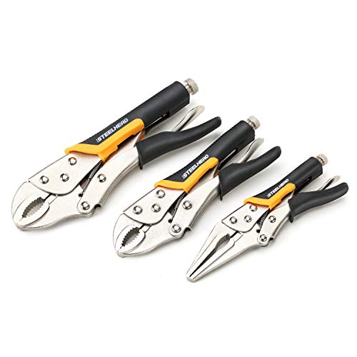 STEELHEAD 3-Piece Locking Pliers Set, 10-inch Curved Jaw, 7-Inch C...