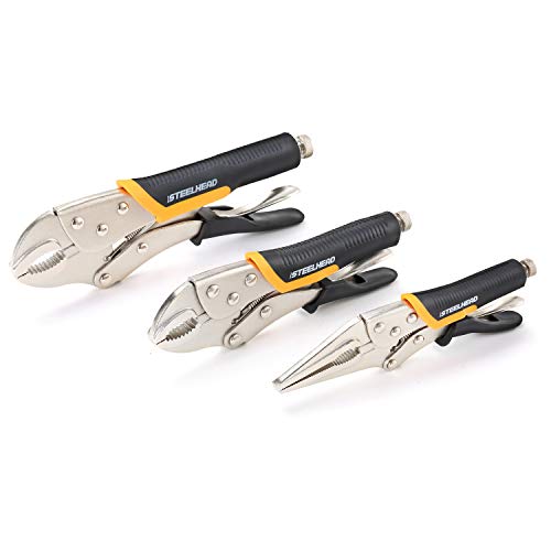 STEELHEAD 3-Piece Locking Pliers Set, 10-inch Curved Jaw, 7-Inch C...