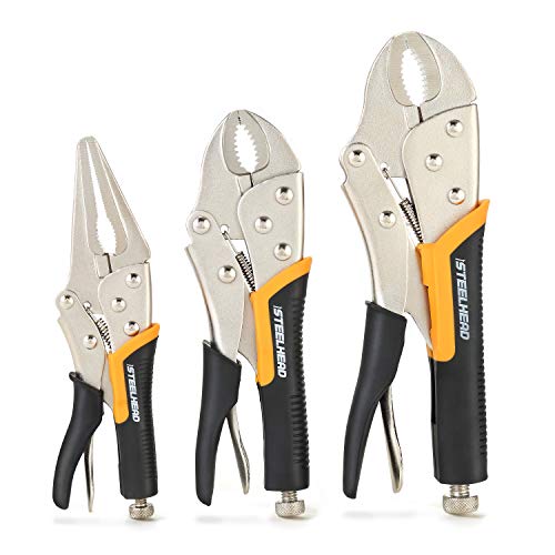STEELHEAD 3-Piece Locking Pliers Set, 10-inch Curved Jaw, 7-Inch C...