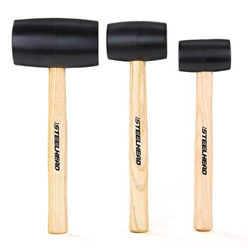 STEELHEAD 3-Piece Wood Handle Rubber Mallet Set | 8oz, 16oz & 32oz...