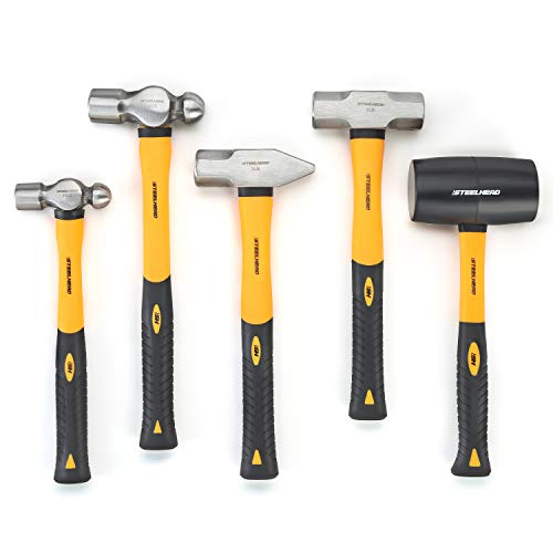STEELHEAD 5-Piece Fiberglass Handle Hammer & Mallet Set, 16oz Ball...