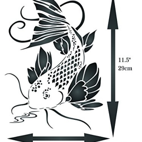 Koi Stencil - 8 x 11.5 inch L - Reusable Asian Oriental Carp Fis...