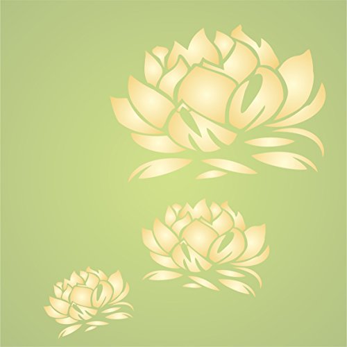 Oriental Lotus Blossom Stencil - 6.5 x 4.5 inch XS Reusable Asia...
