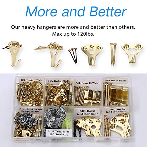 Picture Hangers, Quality Picture Hanging Kit, 225pcs Heavy Duty Fr...