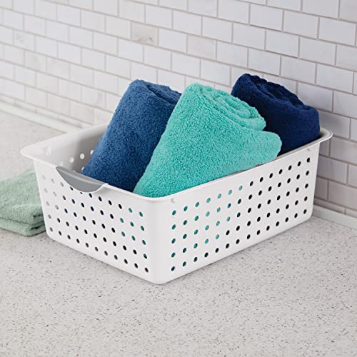 Sterilite 16268006 Large Ultra Basket, White Basket w/ Titanium In...