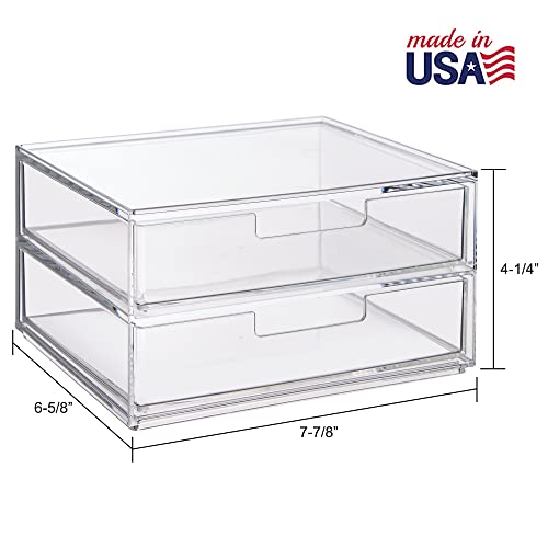 STORi Chloe Stackable Clear Double Organizer Drawers | 2 Piece Set...