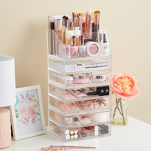 STORi Chloe Stackable Clear Double Organizer Drawers | 2 Piece Set...