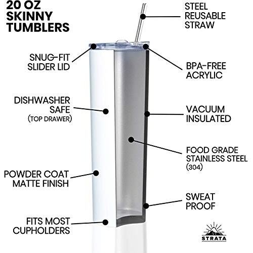 SKINNY TUMBLERS 4 pack 20oz Stainless Steel Double Wall Insulate...