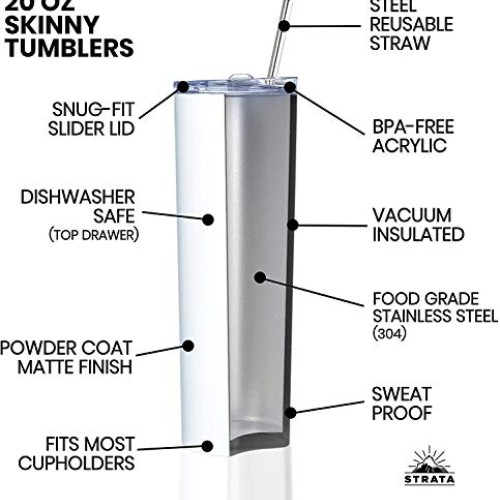 SKINNY TUMBLERS 4 pack 20oz Stainless Steel Double Wall Insulate...