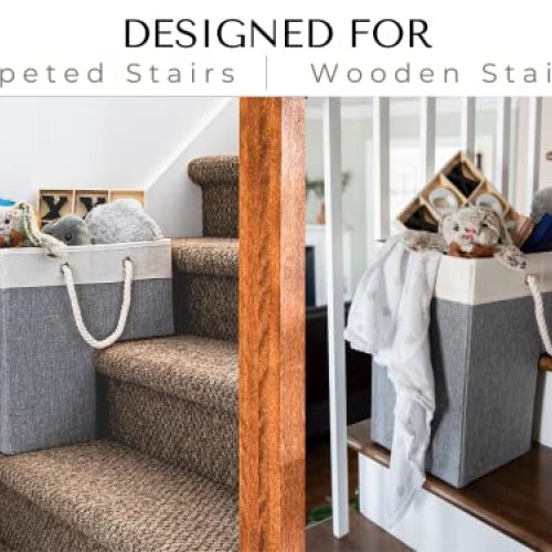Stair Basket 16 x 16 x 10 Basket for Stairs with 3 Foldable Sec...