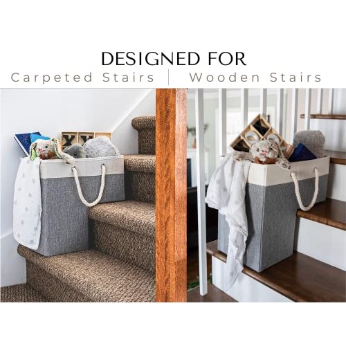 Stair Basket 16 x 16 x 10 Basket for Stairs with 3 Foldable Sec...