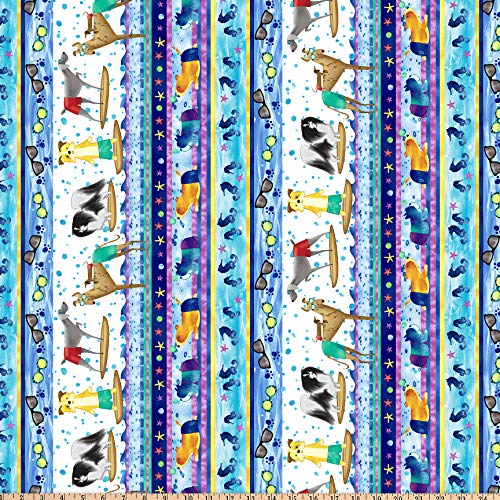 Surfin Hounds Novelty Dog Stripe Multi Fabric by The Yard