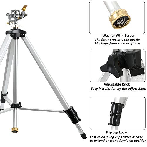 STYDDI Heavy Duty Impact Sprinkler on Tripod Base, Metal Pulsating...