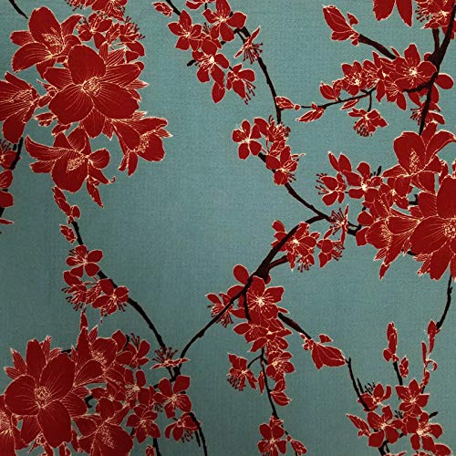 Dusty Aqua with Ivory Floral Design Print on Crepe Chiffon Fabric