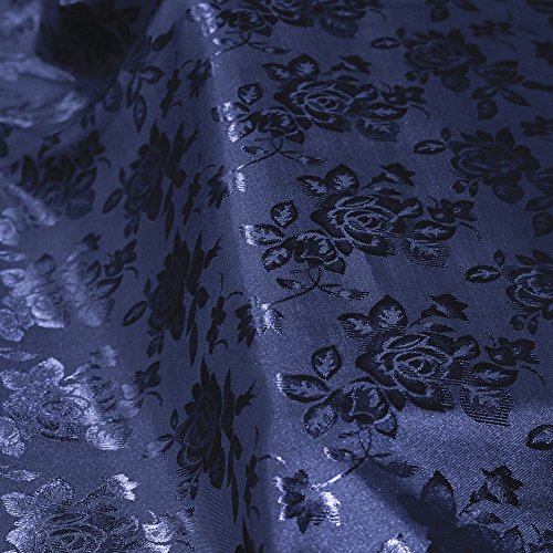 Floral Jacquard Brocade Satin Fabric by The Yard Navy