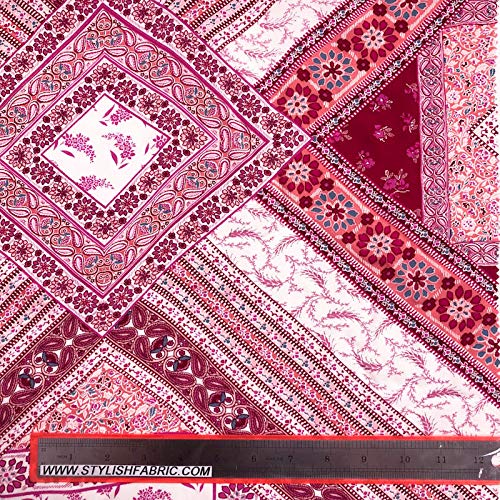 Red Coral Floral Paisley Mosaic Design Prints on 100% Rayon Challi...
