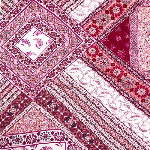 Red Coral Floral Paisley Mosaic Design Prints on 100% Rayon Challi...