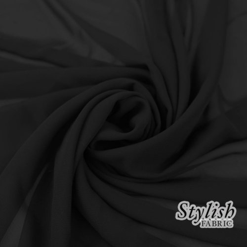 58 Black Solid Color Sheer Chiffon Fabric by The Bolt - 25 Yards
