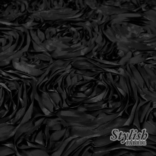 Black Satin Rosette Fabric by The Yard - 1 Yard