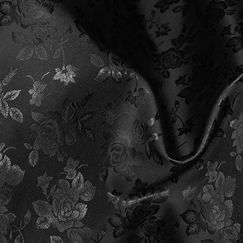 Floral Jacquard Brocade Satin Fabric by The Yard Black