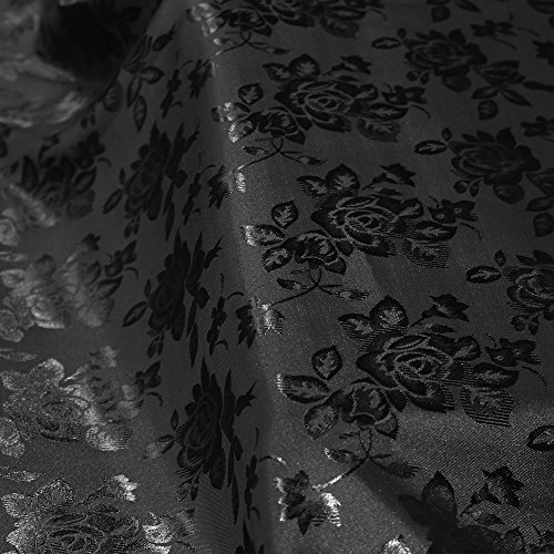 Floral Jacquard Brocade Satin Fabric by The Yard Black