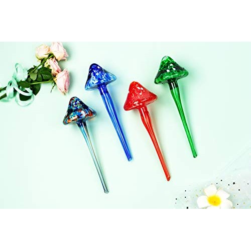SUCOLE 4 Pack Large Watering Bulbs Colorful Glass Self Watering Gl...