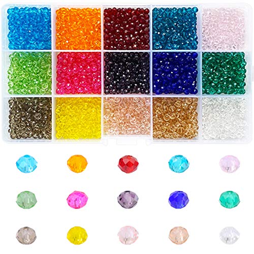 Suhome 3000pcs 15 Color 4mm Briolette Crystal Glass Beads, Faceted...