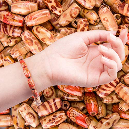 Suhome 300pcs 12×8mm Painted Pattern Wooden Beads, Mixed Oval Loos...