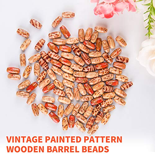 Suhome 300pcs 12×8mm Painted Pattern Wooden Beads, Mixed Oval Loos...