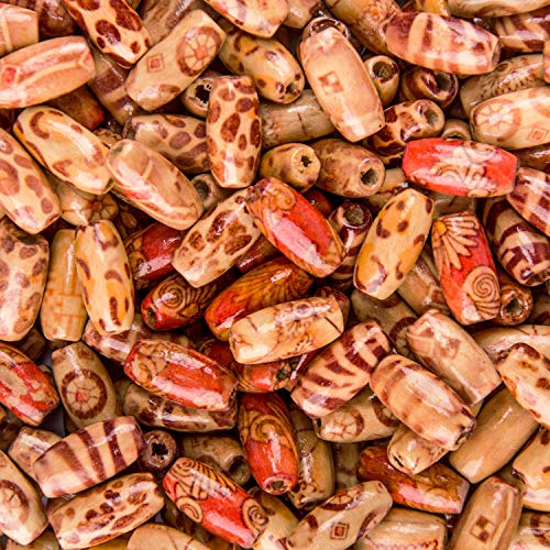 Suhome 300pcs 12×8mm Painted Pattern Wooden Beads, Mixed Oval Loos...
