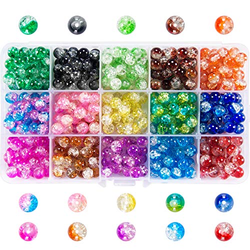 Suhome 450pcs 15 Color 8mm Crackle Lampwork Glass Beads Assortment...
