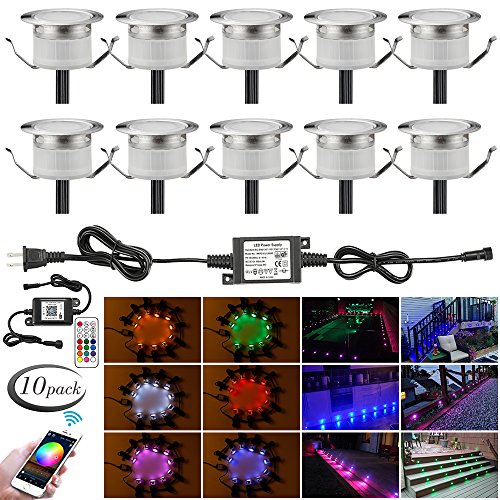LED Deck Lights Kit, 10pcs Φ1.22 WiFi Wireless Smart Phone Contro...