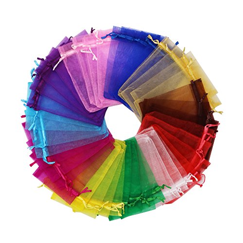 SumDirect 110Pcs 4x6 inches Mixed Color Sheer Drawstring Organza J...