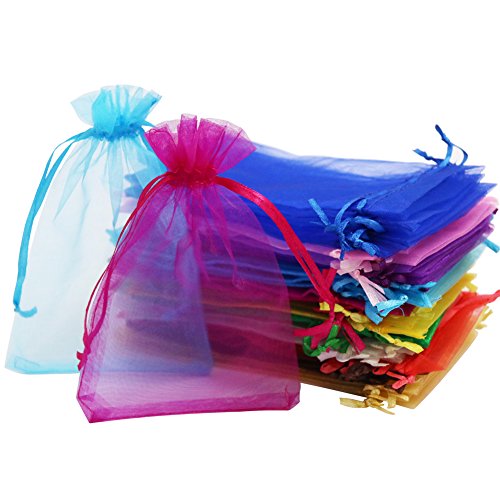 SumDirect 110Pcs 4x6 inches Mixed Color Sheer Drawstring Organza J...