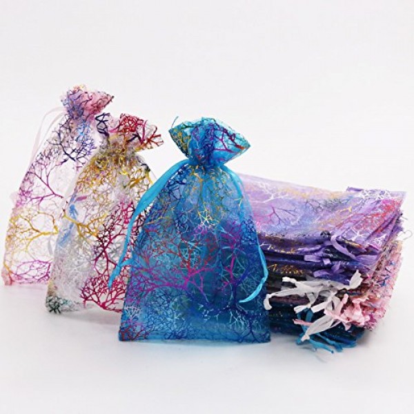 SumDirect Mixed Color Coralline Organza Gift Bags, Wedding Favor P...